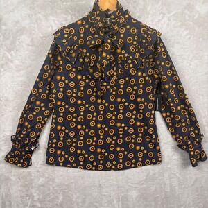 Saint Geraldine Blouse Top Womens M Navy Ruffle Dark Floral Prairie Ethical